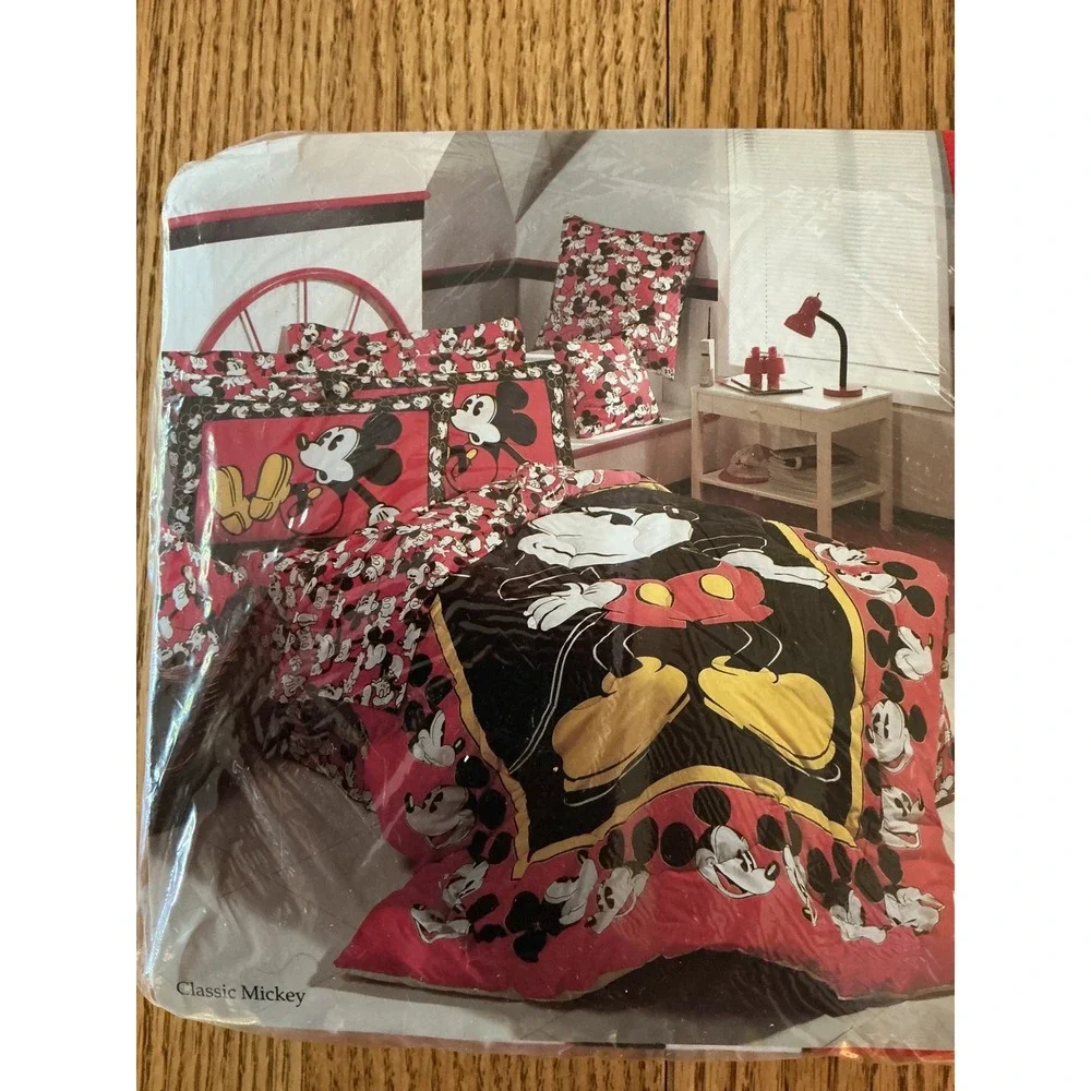 Vintage Disney Mickey Mouse Twin Sheet Set 3pc Red Classic Mickey Kids Stuff NEW